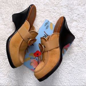 Dr. Scholl's Camel Suede Mules with Buckle